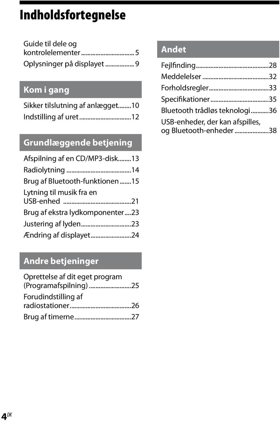 ..21 Brug af ekstra lydkomponenter...23 Justering af lyden...23 Ændring af displayet...24 Andet Fejlfinding...28 Meddelelser...32 Forholdsregler...33 Specifikationer.