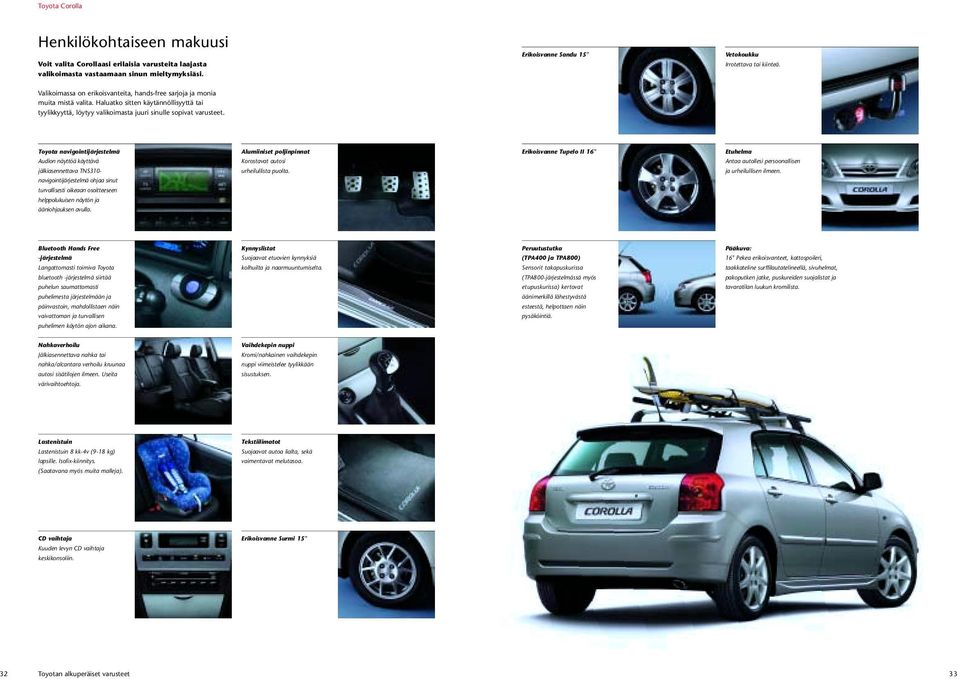 Toyota navigointijärjestelmä Alumiiniset poljinpinnat Erikoisvanne Tupelo II 16" Etuhelma Audion näyttöä käyttävä Korostavat autosi Antaa autollesi persoonallisen jälkiasennettava TNS310-