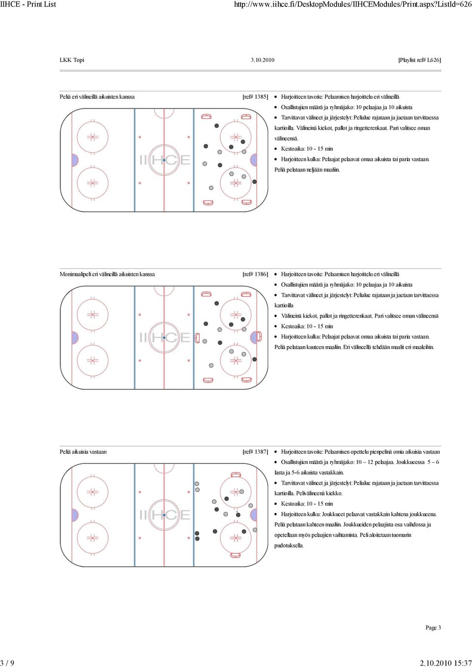 Välineinä kiekot, pallot ja ringetterenkaat. Pari valitsee oman välineensä. Harjoitteen kulku: Pelaajat pelaavat omaa aikuista tai paria vastaan. Peliä pelataan neljään maaliin.