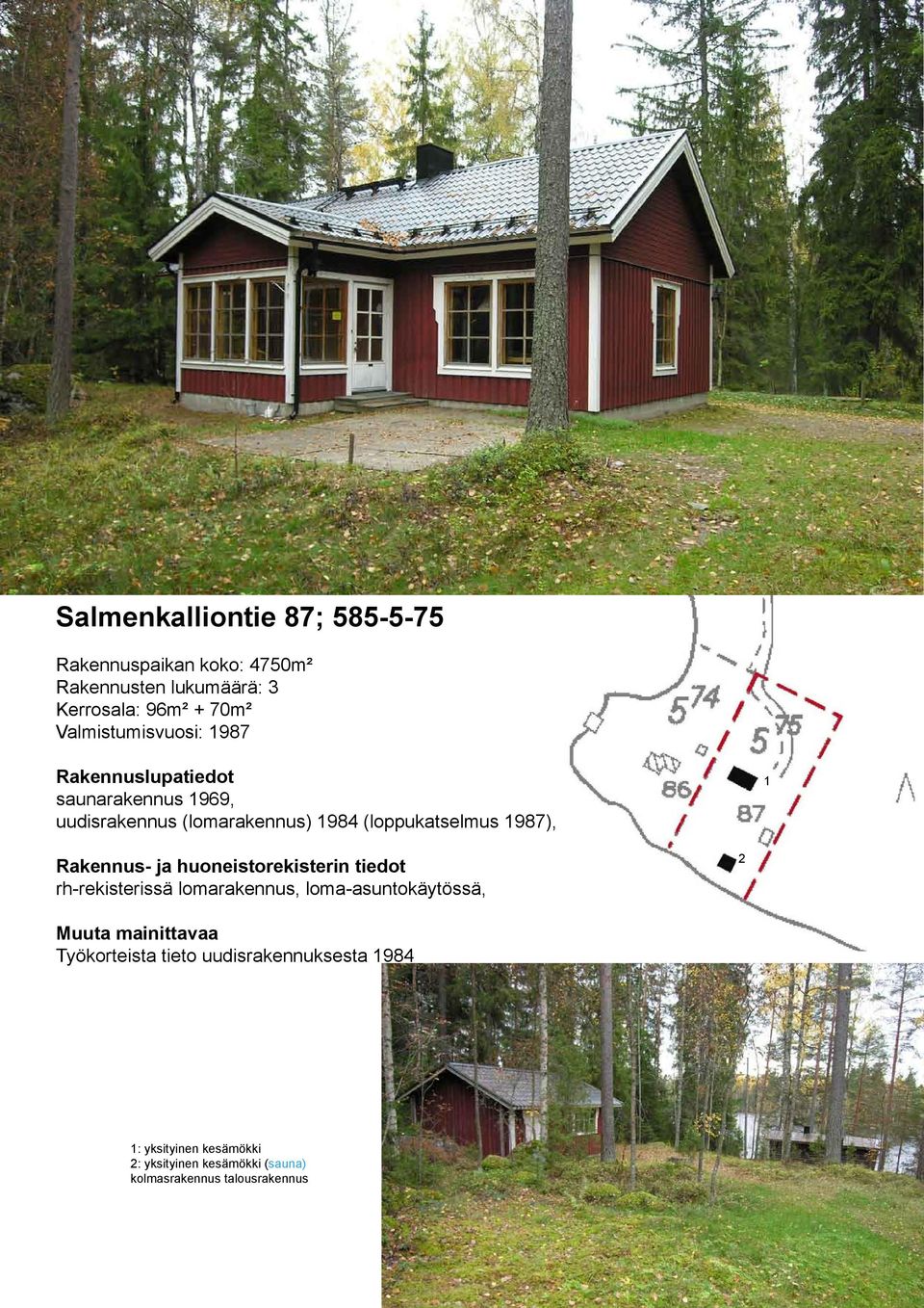 (loppukatselmus 987), rh-rekisterissä lomarakennus, loma-asuntokäytössä, Työkorteista tieto