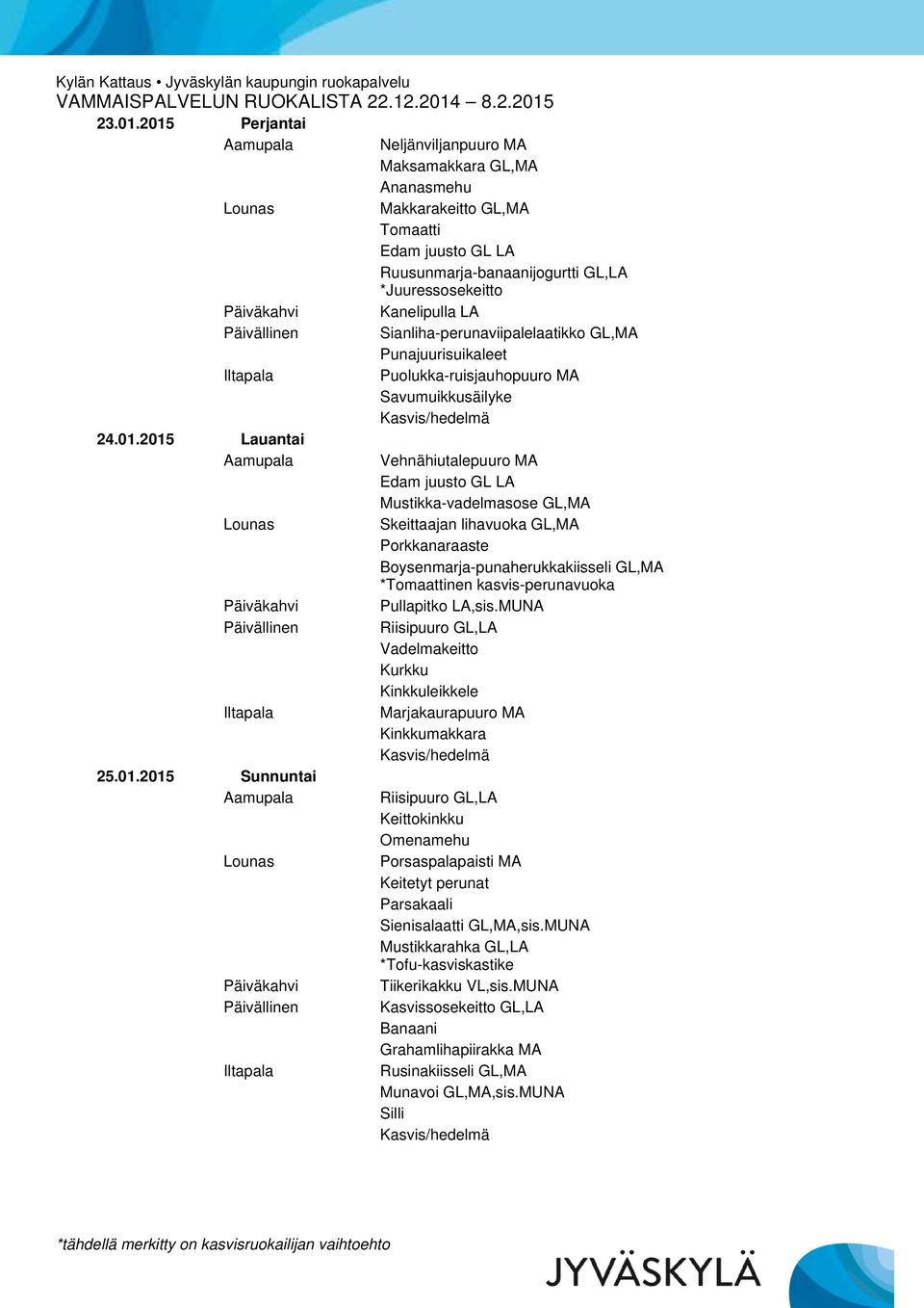 Sianliha-perunaviipalelaatikko GL,MA Punajuurisuikaleet Puolukka-ruisjauhopuuro MA Savumuikkusäilyke 24.01.