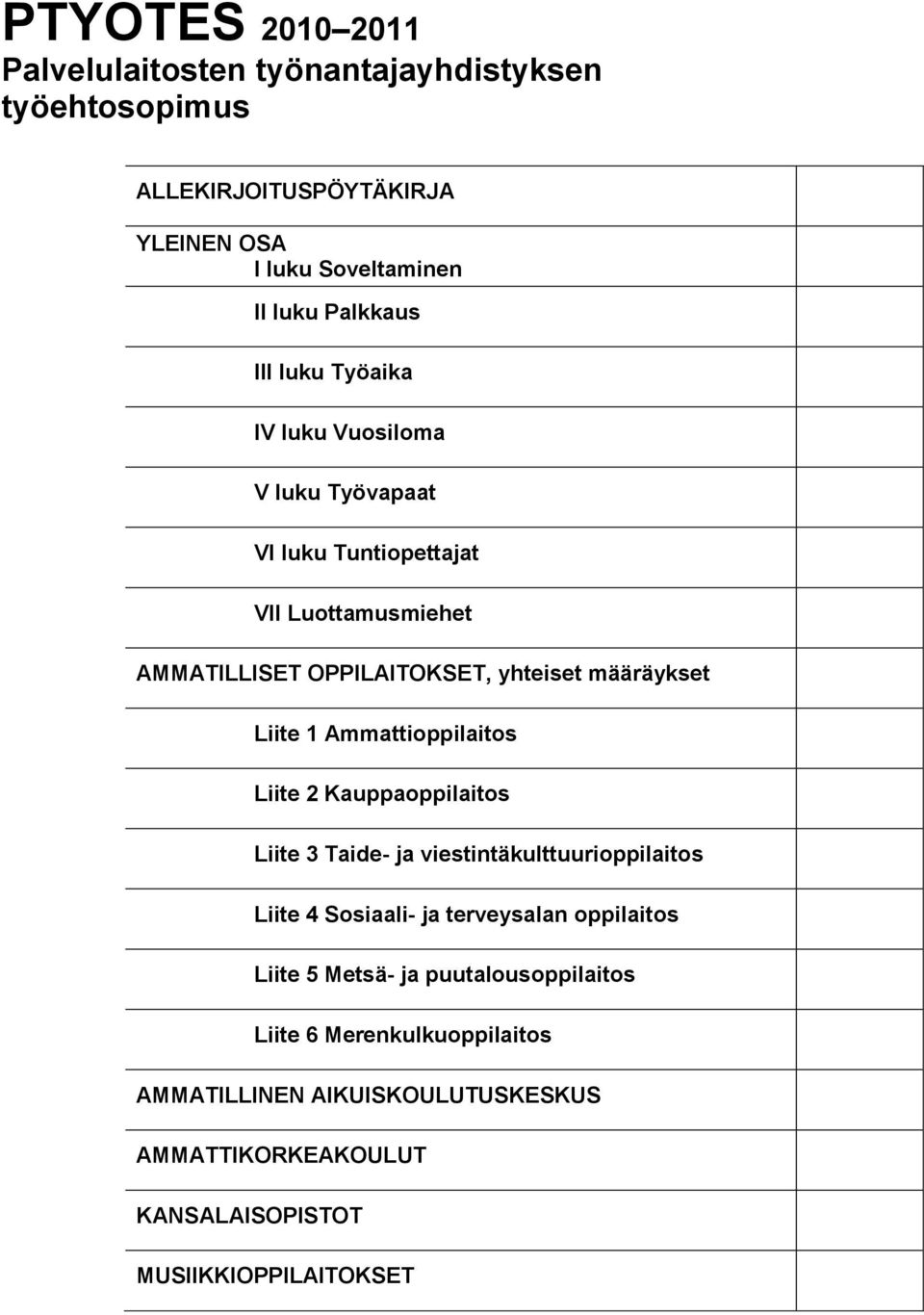 Liite 1 Ammattioppilaitos Liite 2 Kauppaoppilaitos Liite 3 Taide- ja viestintäkulttuurioppilaitos Liite 4 Sosiaali- ja terveysalan oppilaitos Liite