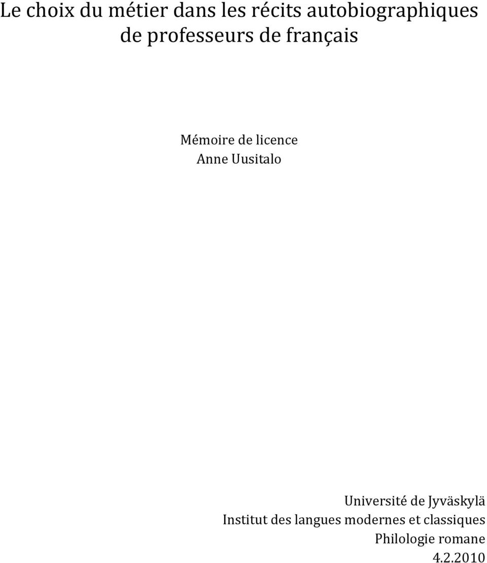 Mémoire de licence Anne Uusitalo Université de