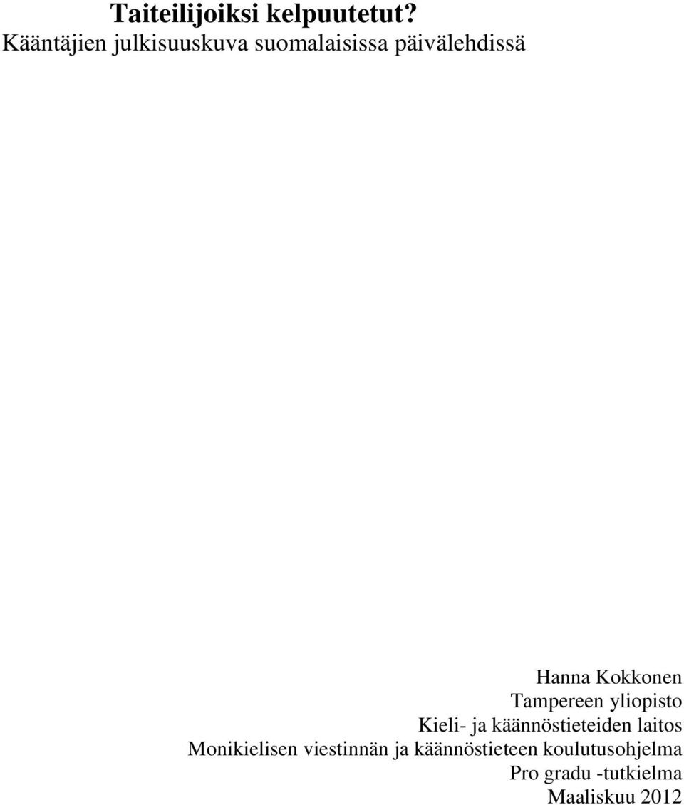 Kokkonen Tampereen yliopisto Kieli- ja käännöstieteiden