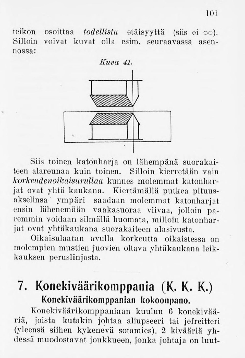 Kiertämällä putkea pituusakselinsa ympäri saadaan molemmat katonharjat ensin lähenemään vaakasuoraa viivaa, jolloin paremmin voidaansilmällä huomata, milloin katonharjat ovat yhtäkaukana suorakaiteen