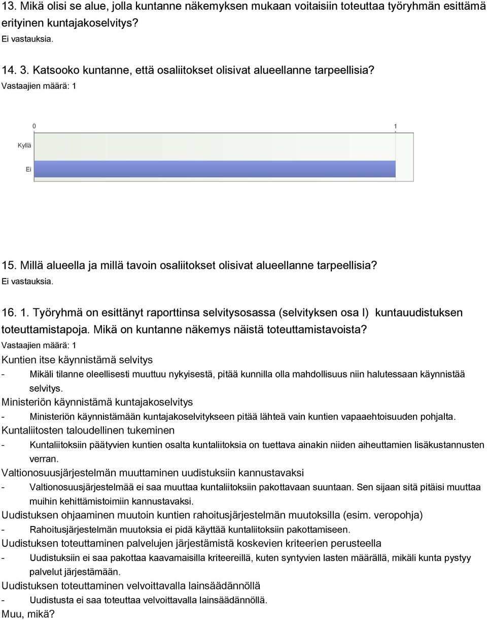 Mikä on kuntanne näkemys näistä toteuttamistavoista? Kuntien itse käynnistämä selvitys Ministeriön käynnistämään kuntajakoselvitykseen pitää lähteä vain kuntien vapaaehtoisuuden pohjalta.