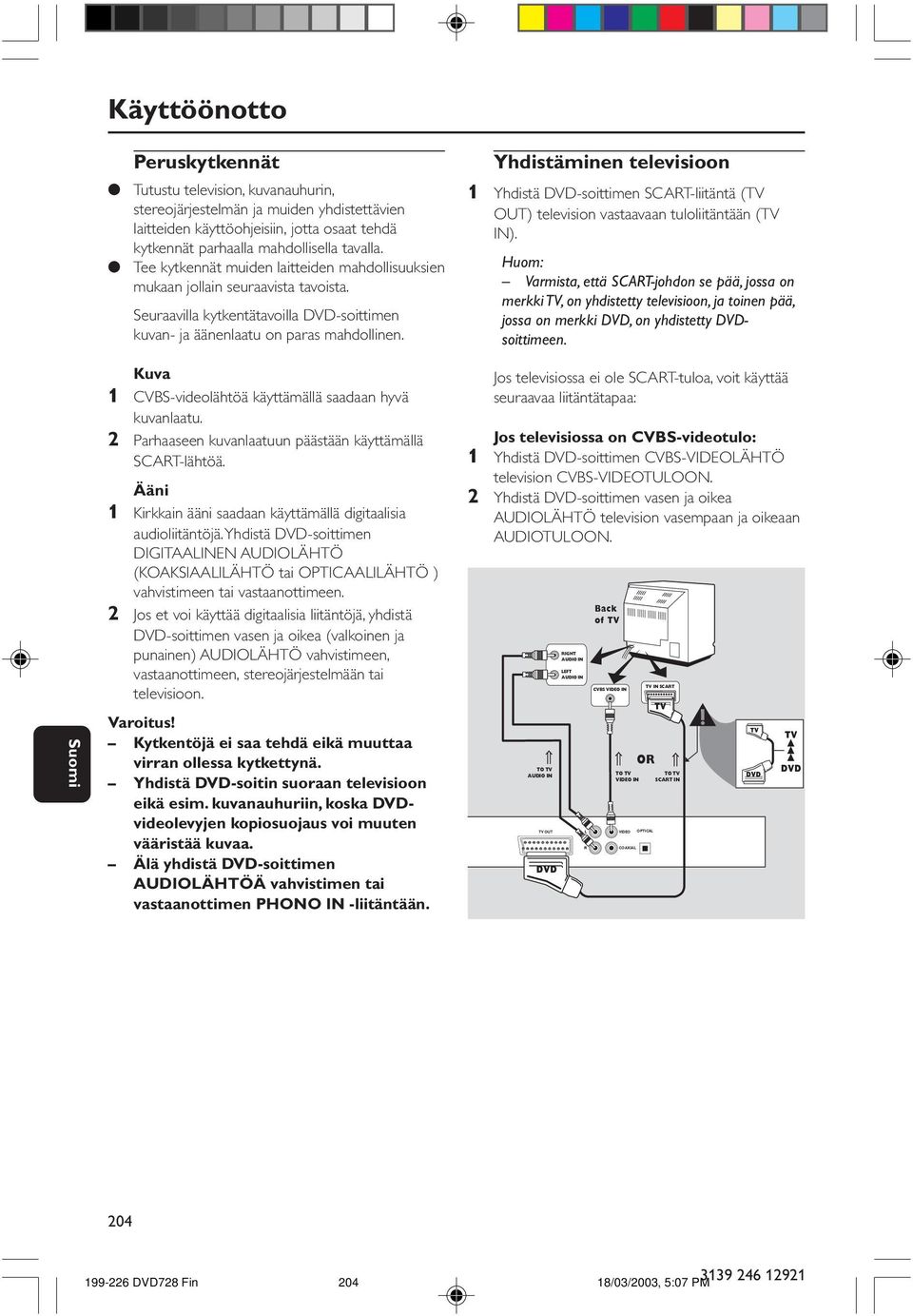 Yhdistäminen televisioon 1 Yhdistä DVD-soittimen SCART-liitäntä (TV OUT) television vastaavaan tuloliitäntään (TV IN).