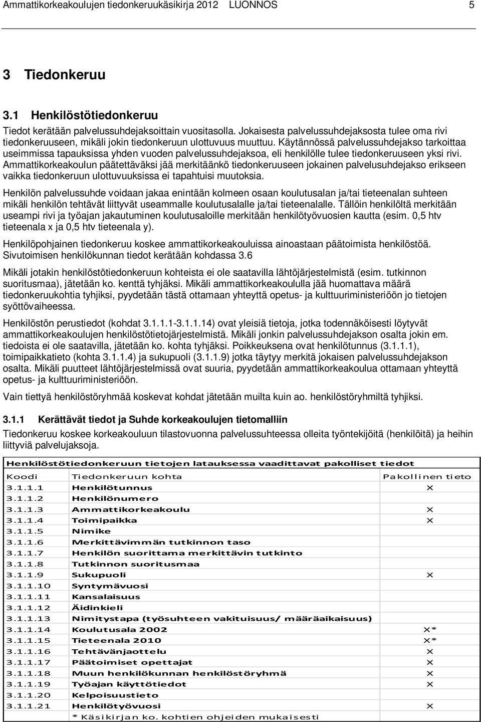 Käytännössä palvelussuhdejakso tarkoittaa useimmissa tapauksissa yhden vuoden palvelussuhdejaksoa, eli henkilölle tulee tiedonkeruuseen yksi rivi.