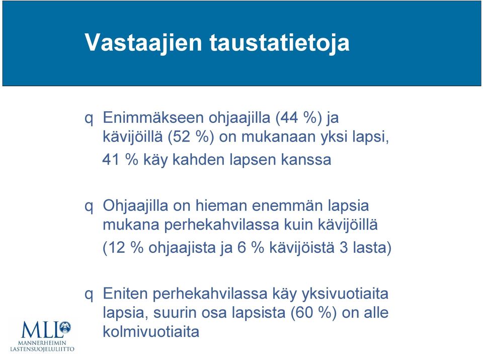 mukana perhekahvilassa kuin kävijöillä (12 % ohjaajista ja 6 % kävijöistä 3 lasta) q