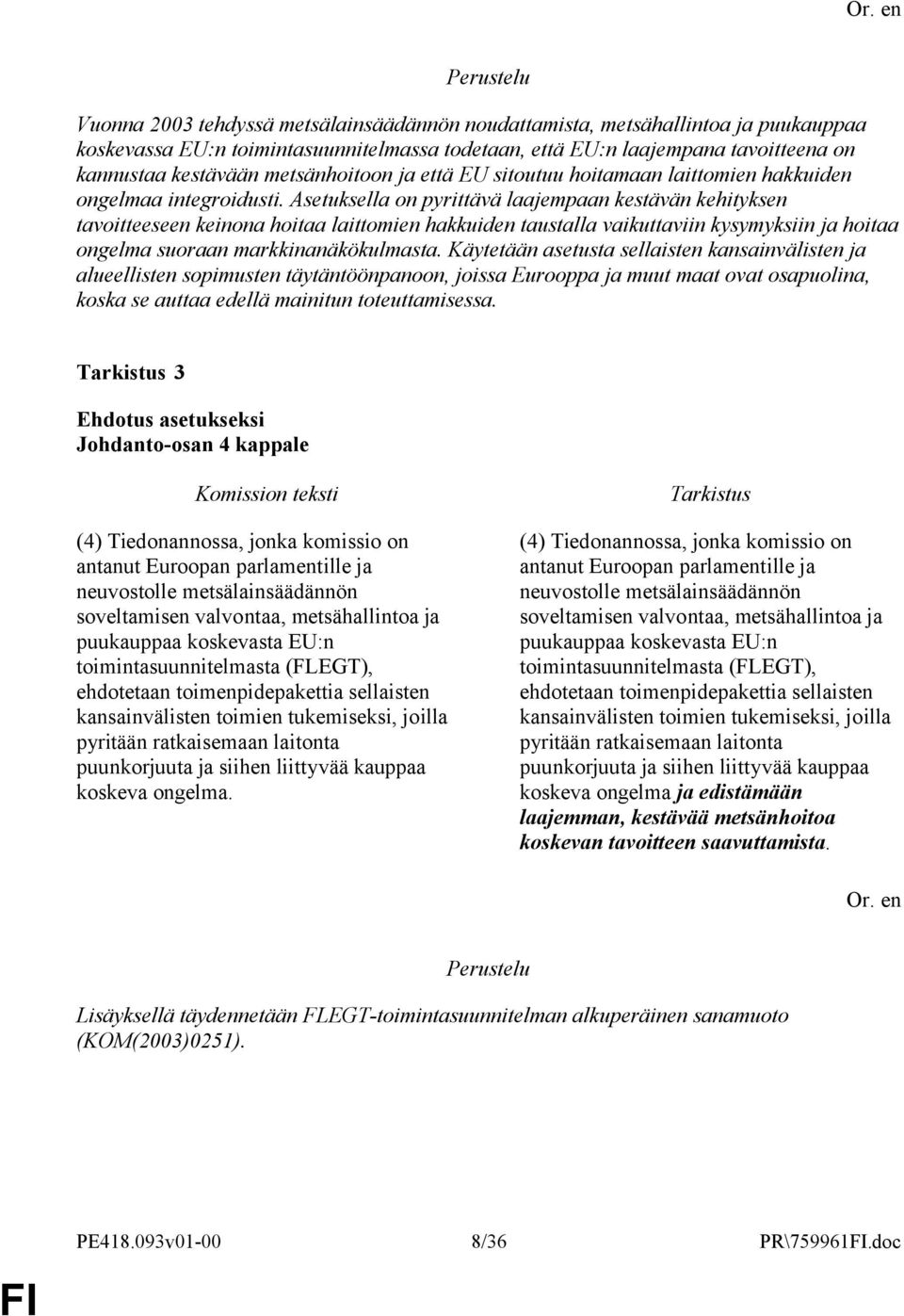 Asetuksella on pyrittävä laajempaan kestävän kehityksen tavoitteeseen keinona hoitaa laittomien hakkuiden taustalla vaikuttaviin kysymyksiin ja hoitaa ongelma suoraan markkinanäkökulmasta.