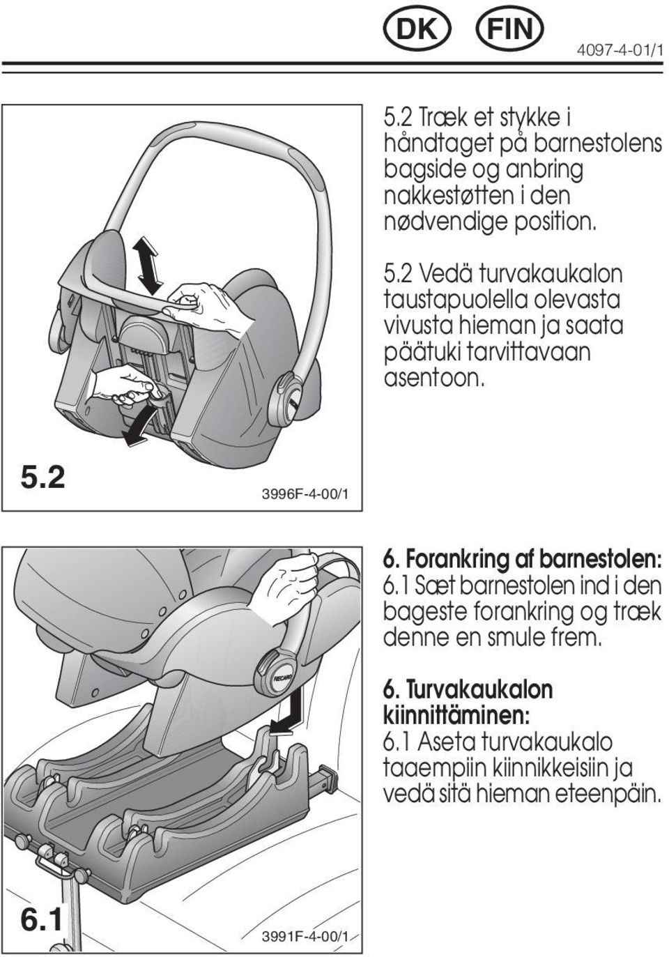 2 3996F-4-00/1 6. Forankring af barnestolen: 6.