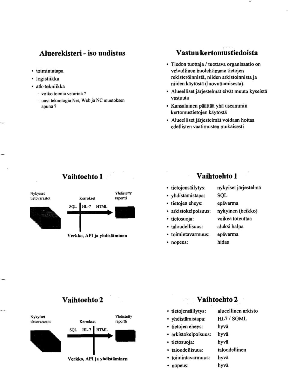 Alueelliset järjestelmät eivät muuta kyseistä vastuuta Kansalainen päättää yhä useammin kertomustietojen käytöstä Alueelliset järjestelmät voidaan hoitaa edellisten vaatimusten mukaisesti Vaihtoehto