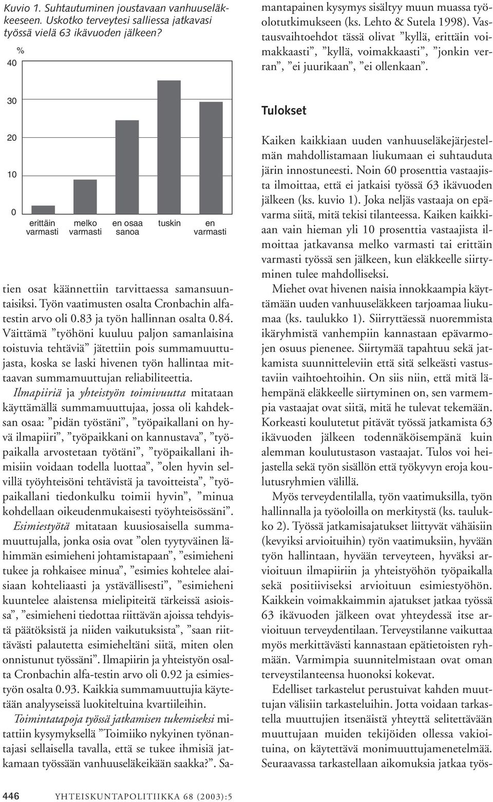 Väittämä työhöni kuuluu paljon samanlaisina toistuvia tehtäviä jätettiin pois summamuuttujasta, koska se laski hivenen työn hallintaa mittaavan summamuuttujan reliabiliteettia.