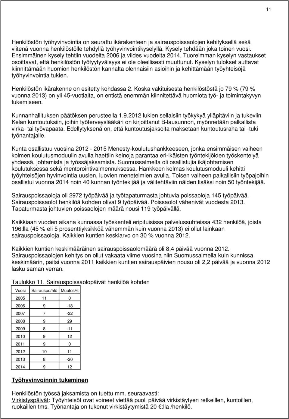 Kyselyn tulokset auttavat kiinnittämään huomion henkilöstön kannalta olennaisiin asioihin ja kehittämään työyhteisöjä työhyvinvointia tukien. Henkilöstön ikärakenne on esitetty kohdassa 2.