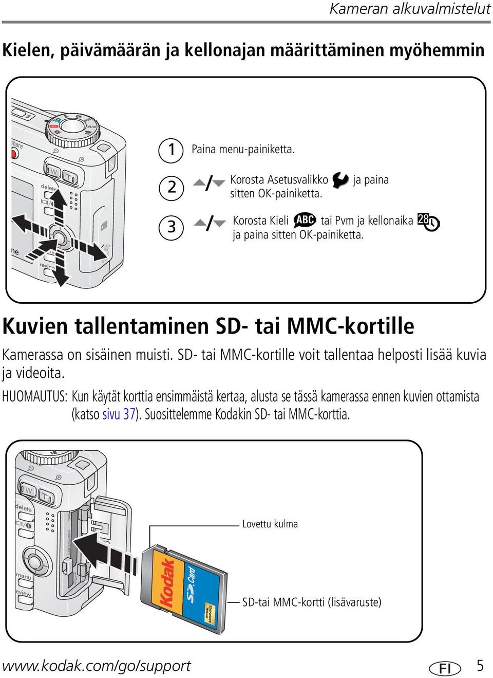 SD- tai MMC-kortille voit tallentaa helposti lisää kuvia ja videoita.