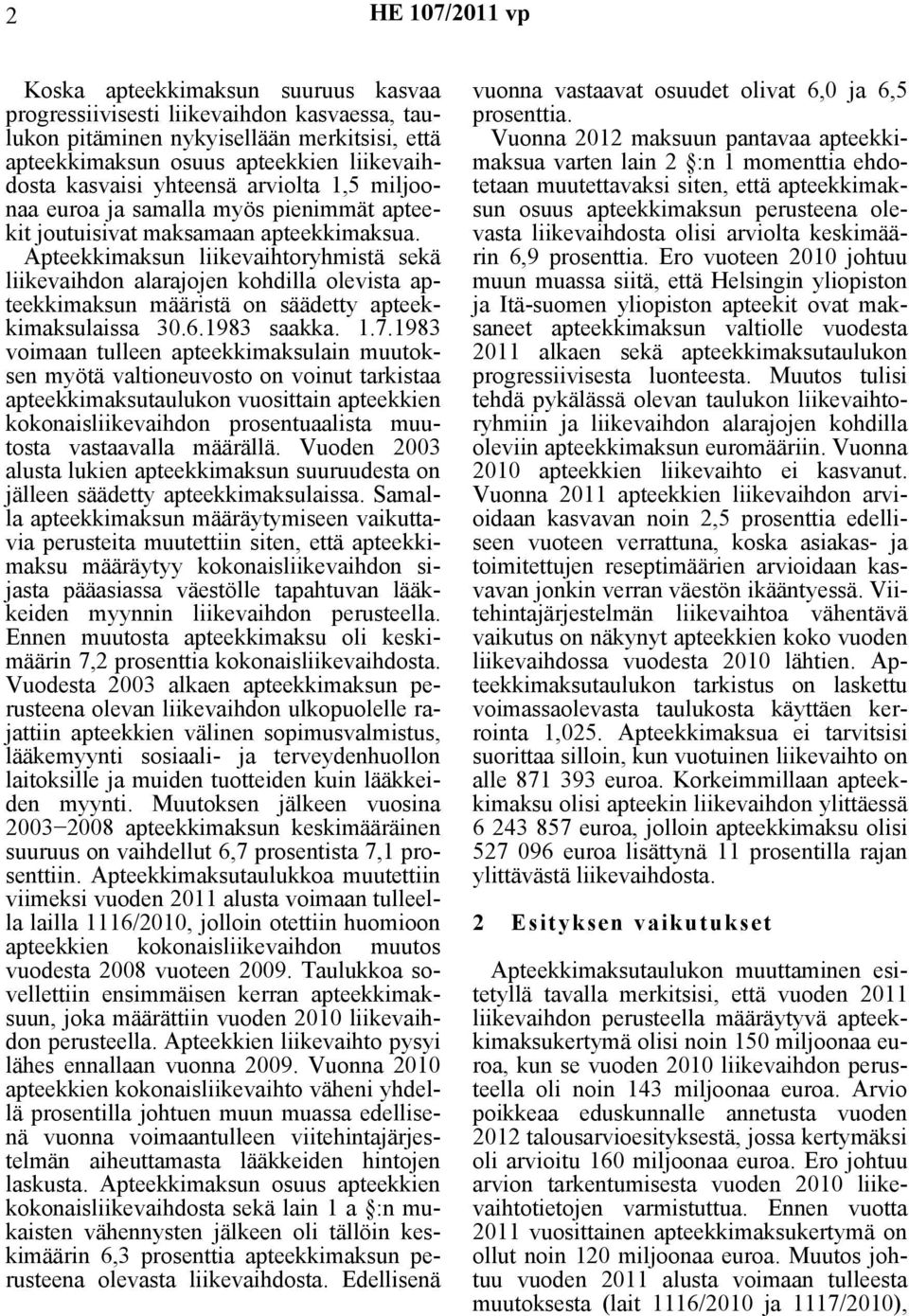 Apteekkimaksun liikevaihtoryhmistä sekä alarajojen kohdilla olevista apteekkimaksun määristä on säädetty apteekkimaksulaissa 30.6.1983 saakka. 1.7.