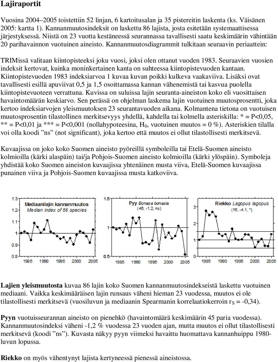 Niistä on 23 vuotta kestäneessä seurannassa tavallisesti saatu keskimäärin vähintään 20 parihavainnon vuotuinen aineisto.