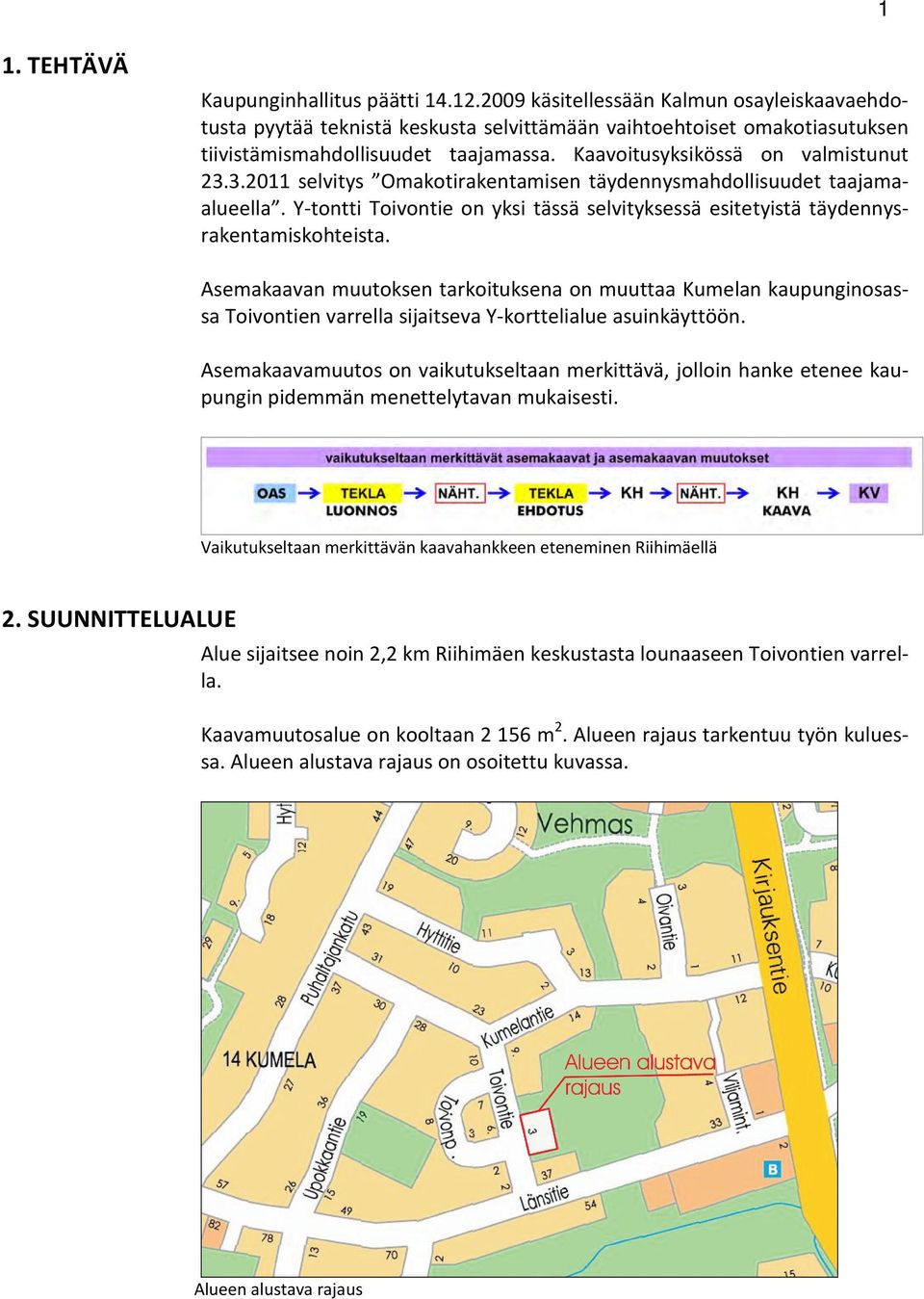 3.2011 selvitys Omakotirakentamisen täydennysmahdollisuudet taajamaalueella. Y-tontti Toivontie on yksi tässä selvityksessä esitetyistä täydennysrakentamiskohteista.