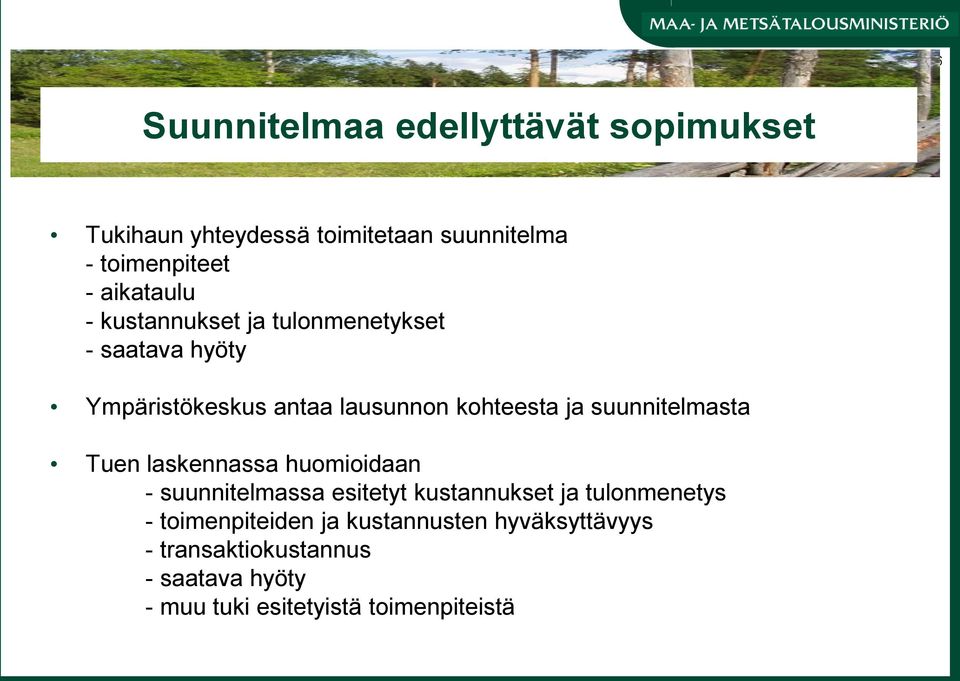 suunnitelmasta Tuen laskennassa huomioidaan - suunnitelmassa esitetyt kustannukset ja tulonmenetys -