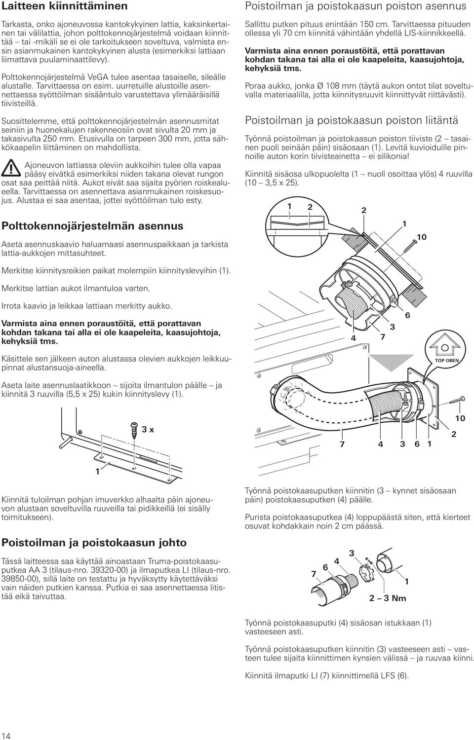 uurretuille alustoille asennettaessa syöttöilman sisääntulo varustettava ylimääräisillä tiivisteillä.
