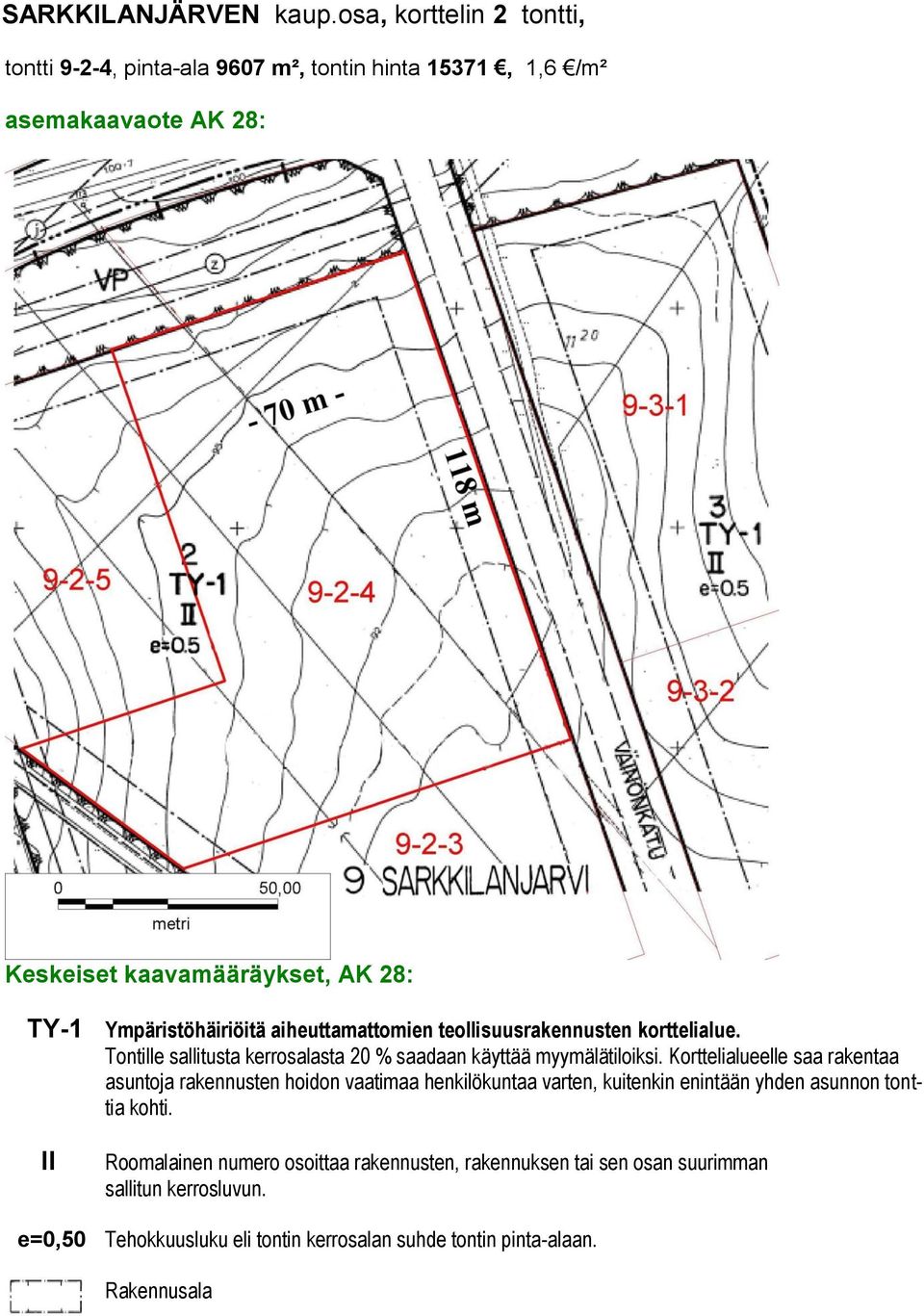 Ympäristöhäiriöitä aiheuttamattomien teollisuusrakennusten korttelialue. Tontille sallitusta kerrosalasta 20 % saadaan käyttää myymälätiloiksi.