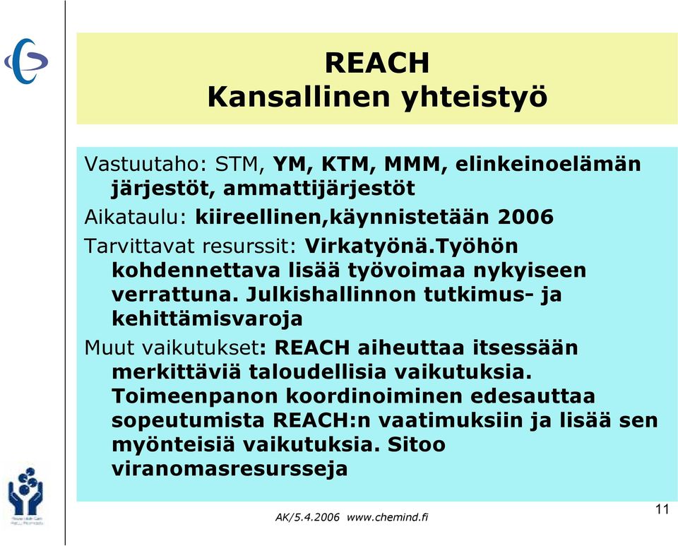 Julkishallinnon tutkimus- ja kehittämisvaroja Muut vaikutukset: REACH aiheuttaa itsessään merkittäviä taloudellisia