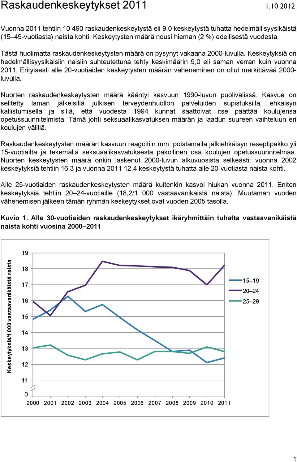 Keskeytyksiä on hedelmällisyysikäisiin naisiin suhteutettuna tehty keskimäärin 9,0 eli saman verran kuin vuonna 2011.