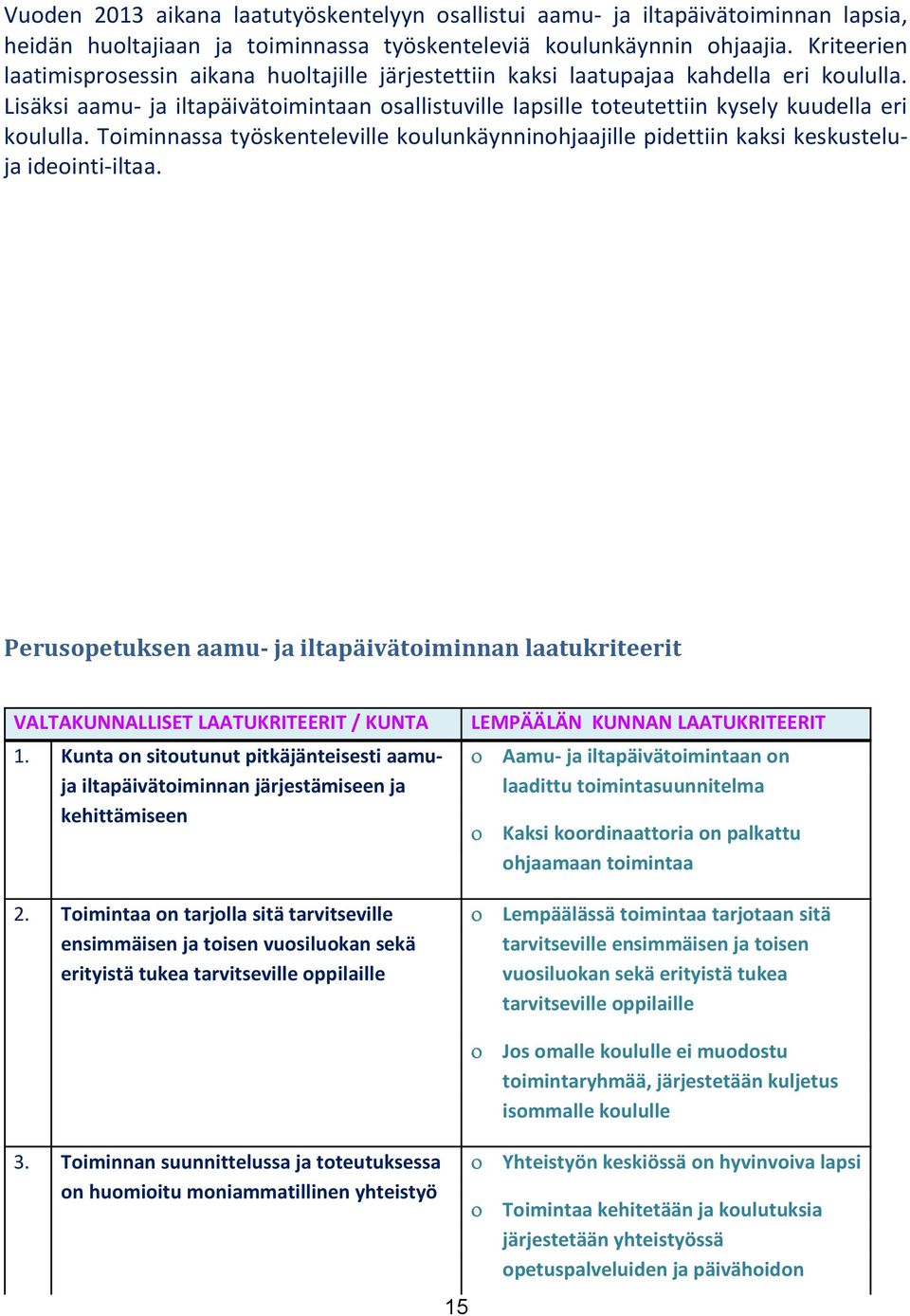 Lisäksi aamu- ja iltapäivätoimintaan osallistuville lapsille toteutettiin kysely kuudella eri koululla.