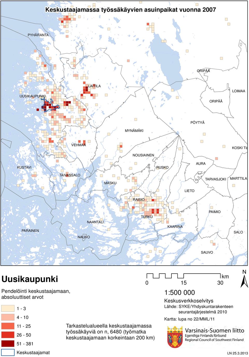 PAIMIO TURKU NAANTALI KAARINA PARAINEN SALO NAUVO SAUVO 0 absoluuttiset arvot 15 30 1-3 4-10 11-25 26-50