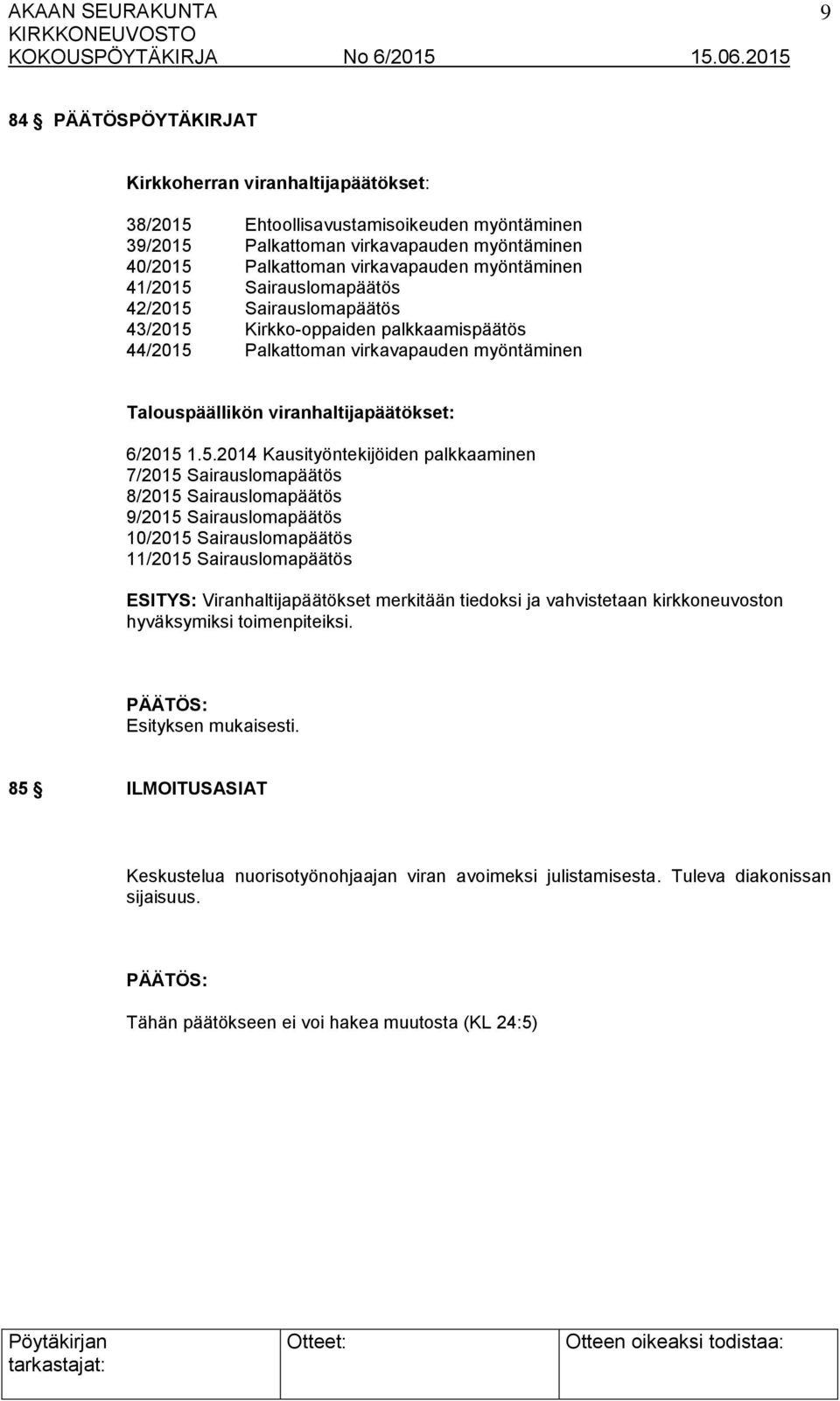 Sairauslomapäätös 42/2015 