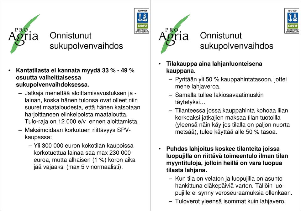 Tulo-raja on 12 000 e/v ennen aloittamista.