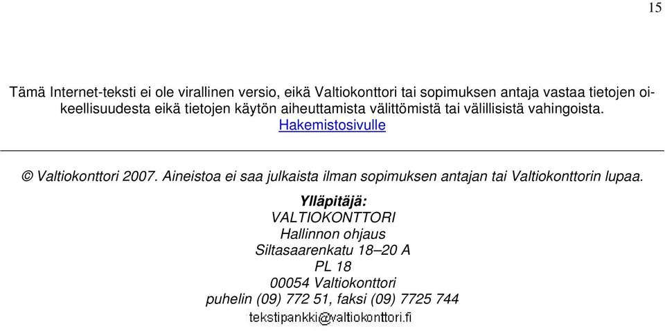 Hakemistosivulle Valtiokonttori 2007.