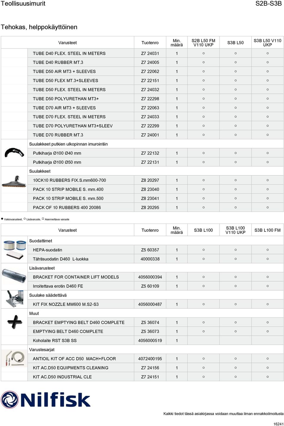 STEEL IN METERS Z7 24033 1 TUBE D70 POLYURETHAN MT3+SLEEV Z7 22299 1 TUBE D70 RUBBER MT.