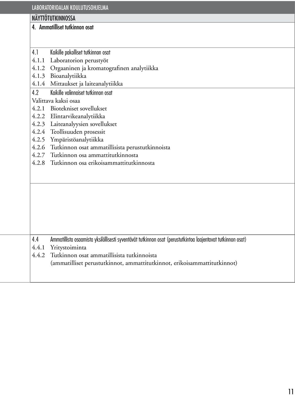 2.4 Teollisuuden prosessit 4.2.5 Ympäristöanalytiikka 4.2.6 Tutkinnon osat ammatillisista perustutkinnoista 4.2.7 Tutkinnon osa ammattitutkinnosta 4.2.8 Tutkinnon osa erikoisammattitutkinnosta 4.