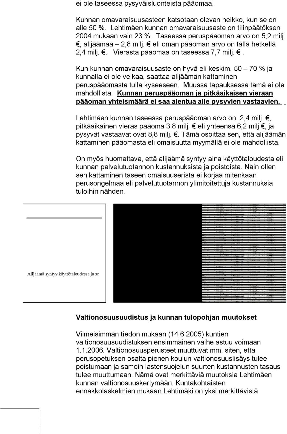 50 70 % ja kunnalla ei ole velkaa, saattaa alijäämän kattaminen peruspääomasta tulla kyseeseen. Muussa tapauksessa tämä ei ole mahdollista.