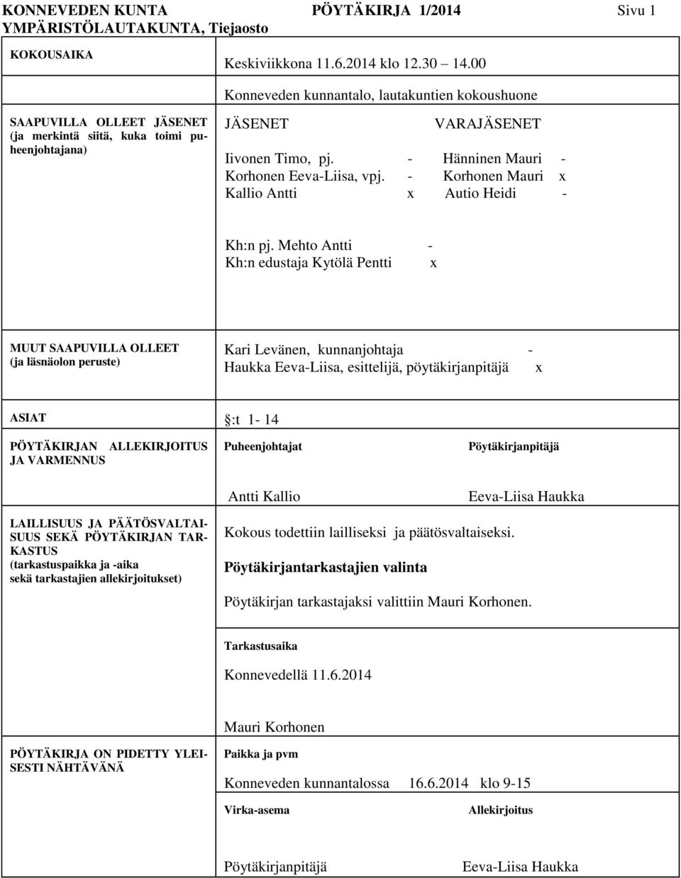 - Hänninen Mauri - Korhonen Eeva-Liisa, vpj. - Korhonen Mauri x Kallio Antti x Autio Heidi - Kh:n pj.