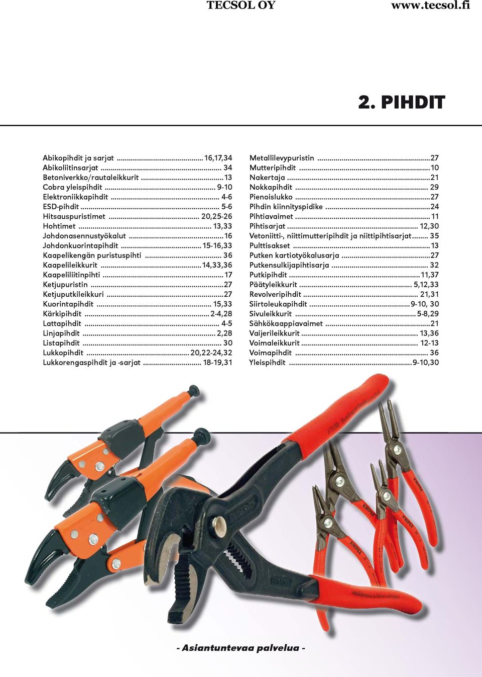 ..27 Ketjuputkileikkuri...27 Kuorintapihdit... 15,33 Kärkipihdit...2-4,28 Lattapihdit... 4-5 Linjapihdit... 2,28 Listapihdit... 30 Lukkopihdit... 20,22-24,32 Lukkorengaspihdit ja -sarjat.