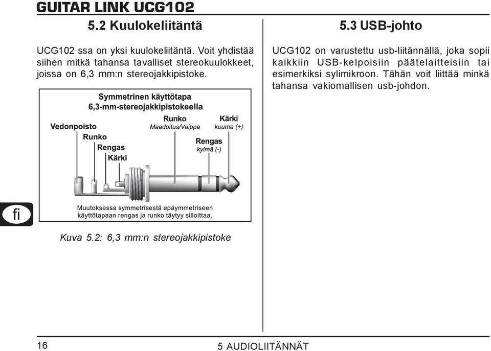 5.3 USB-johto UCG102 on varustettu usb-liitännällä, joka sopii kaikkiin USB-kelpoisiin