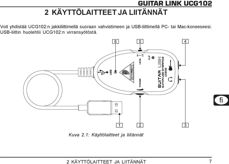 Mac-koneeseesi. USB-liittin huolehtii UCG102:n virransyötöstä.