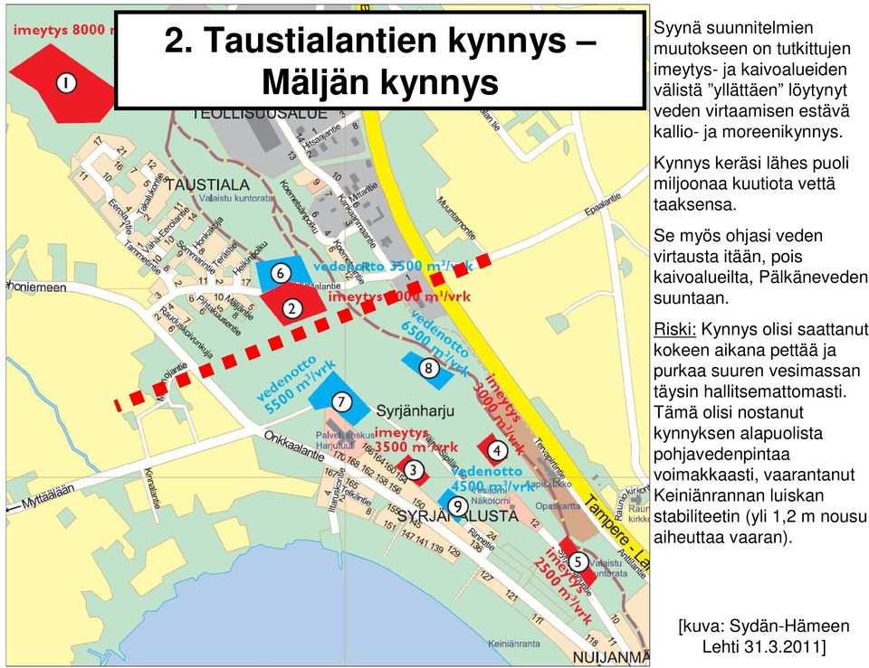 Se myös ohjasi veden virtausta itään, pois kaivoalueilta, Pälkäneveden suuntaan.