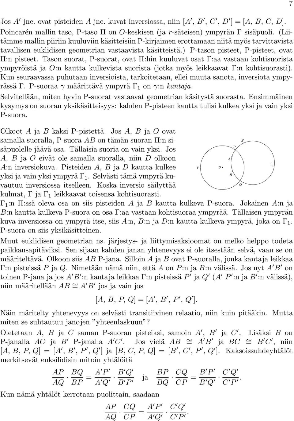 Tason suorat, P-suorat, ovat Π:hin kuuluvat osat Γ:aa vastaan kohtisuorista ympyröistä jao:n kautta kulkevista suorista (jotka myös leikkaavat Γ:n kohtisuorasti).