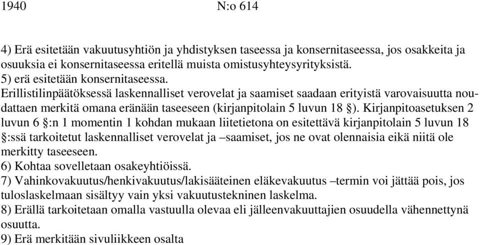 Kirjanpitoasetuksen 2 luvun 6 :n 1 momentin 1 kohdan mukaan liitetietona on esitettävä kirjanpitolain 5 luvun 18 :ssä tarkoitetut laskennalliset verovelat ja saamiset, jos ne ovat olennaisia eikä