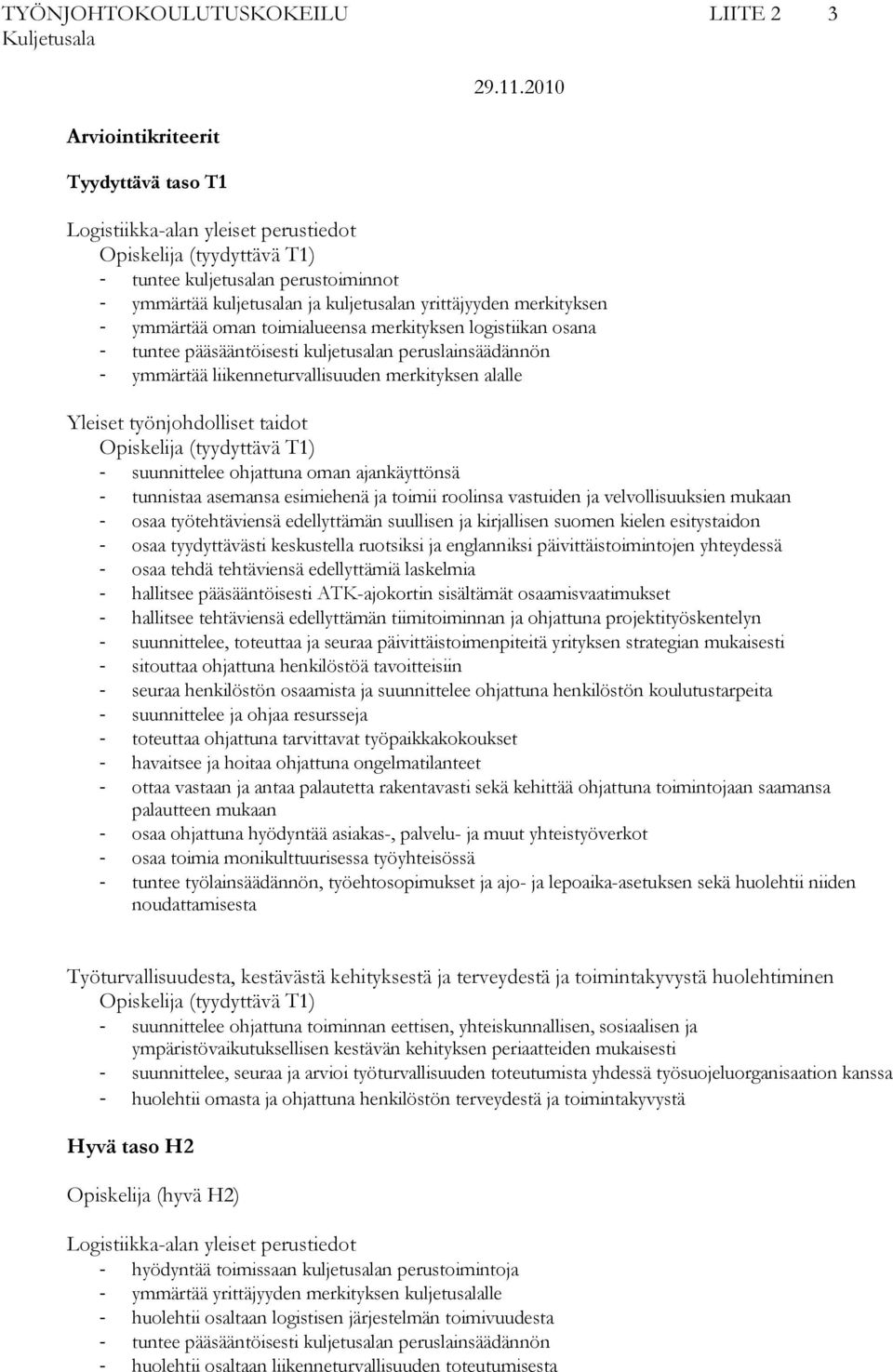 merkityksen alalle Yleiset työnjohdolliset taidot (tyydyttävä T1) suunnittelee ohjattuna oman ajankäyttönsä tunnistaa asemansa esimiehenä ja toimii roolinsa vastuiden ja velvollisuuksien mukaan osaa