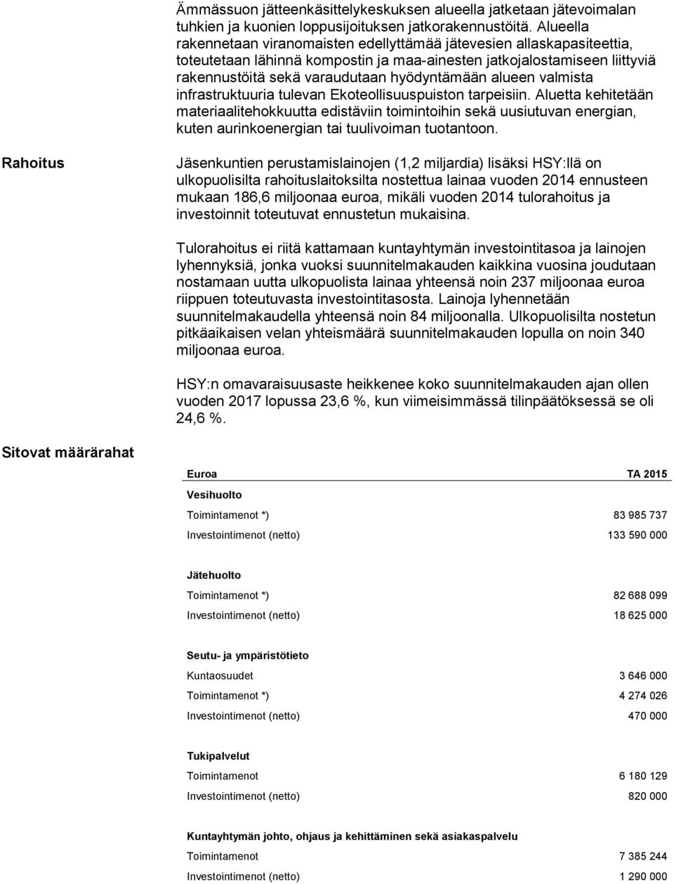 alueen valmista infrastruktuuria tulevan Ekoteollisuuspuiston tarpeisiin.