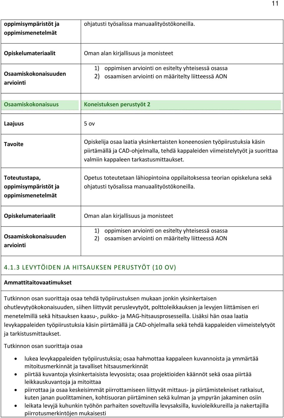 laatia yksinkertaisten koneenosien työpiirustuksia käsin piirtämällä ja CAD ohjelmalla, tehdä kappaleiden viimeistelytyöt ja suorittaa valmiin kappaleen tarkastusmittaukset.