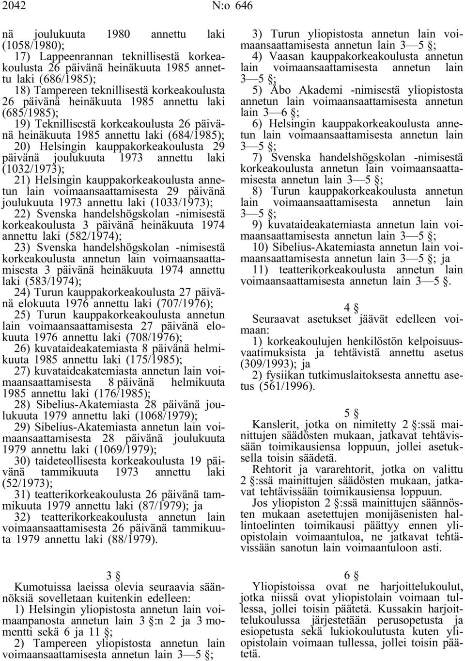 annettu laki (1032/1973); 21) Helsingin kauppakorkeakoulusta annetun lain voimaansaattamisesta 29 päivänä joulukuuta 1973 annettu laki (1033/1973); 22) Svenska handelshögskolan -nimisestä