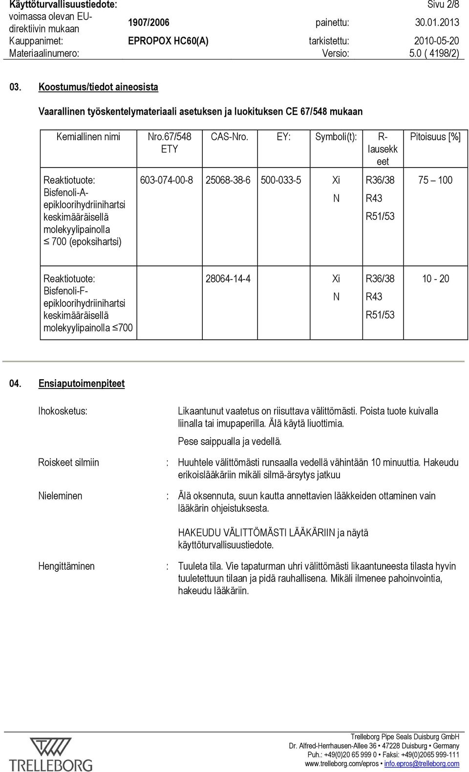 700 (epoksihartsi) Nro.67/548 ETY CAS-Nro.