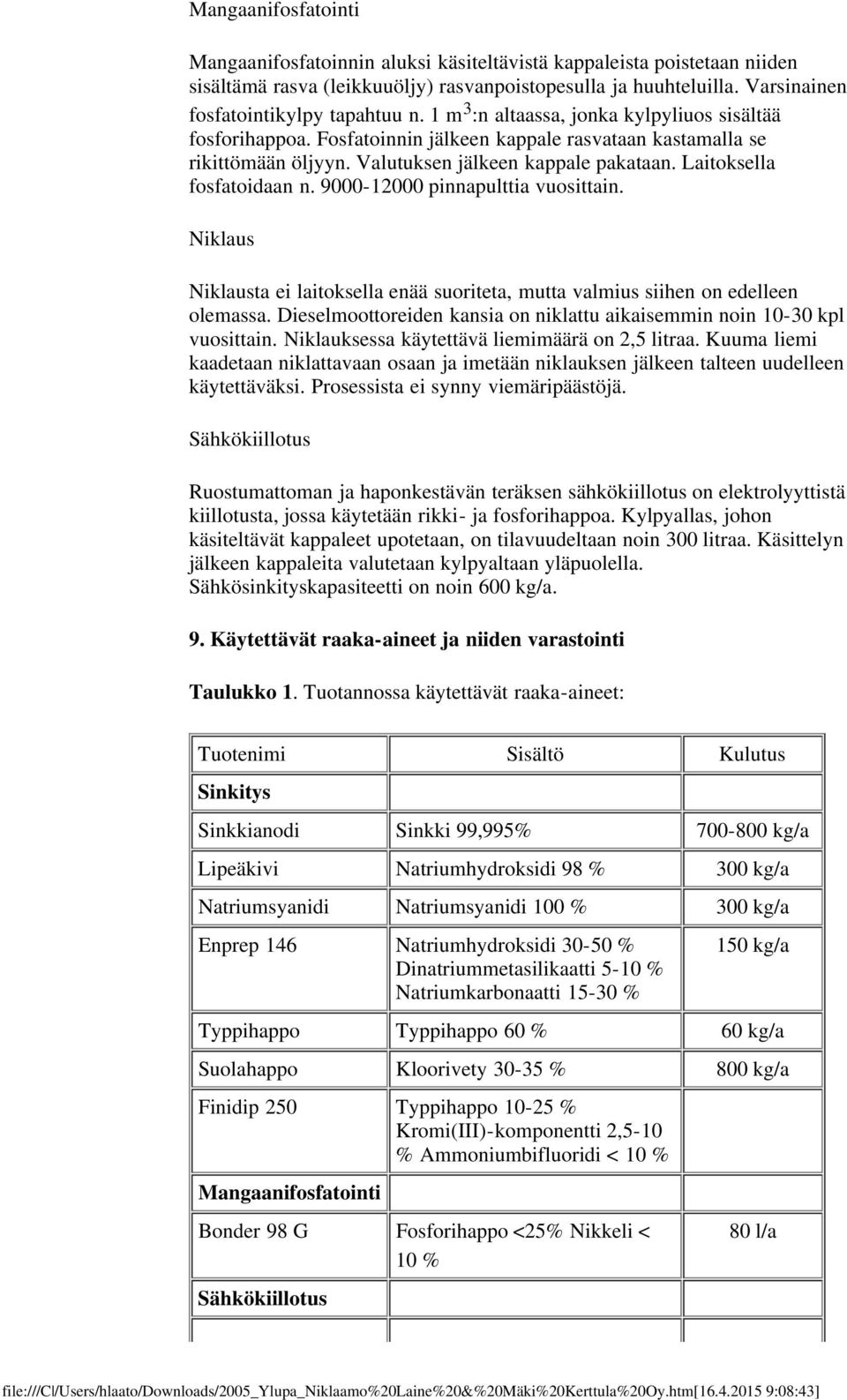 9000-12000 pinnapulttia vuosittain. Niklaus Niklausta ei laitoksella enää suoriteta, mutta valmius siihen on edelleen olemassa.