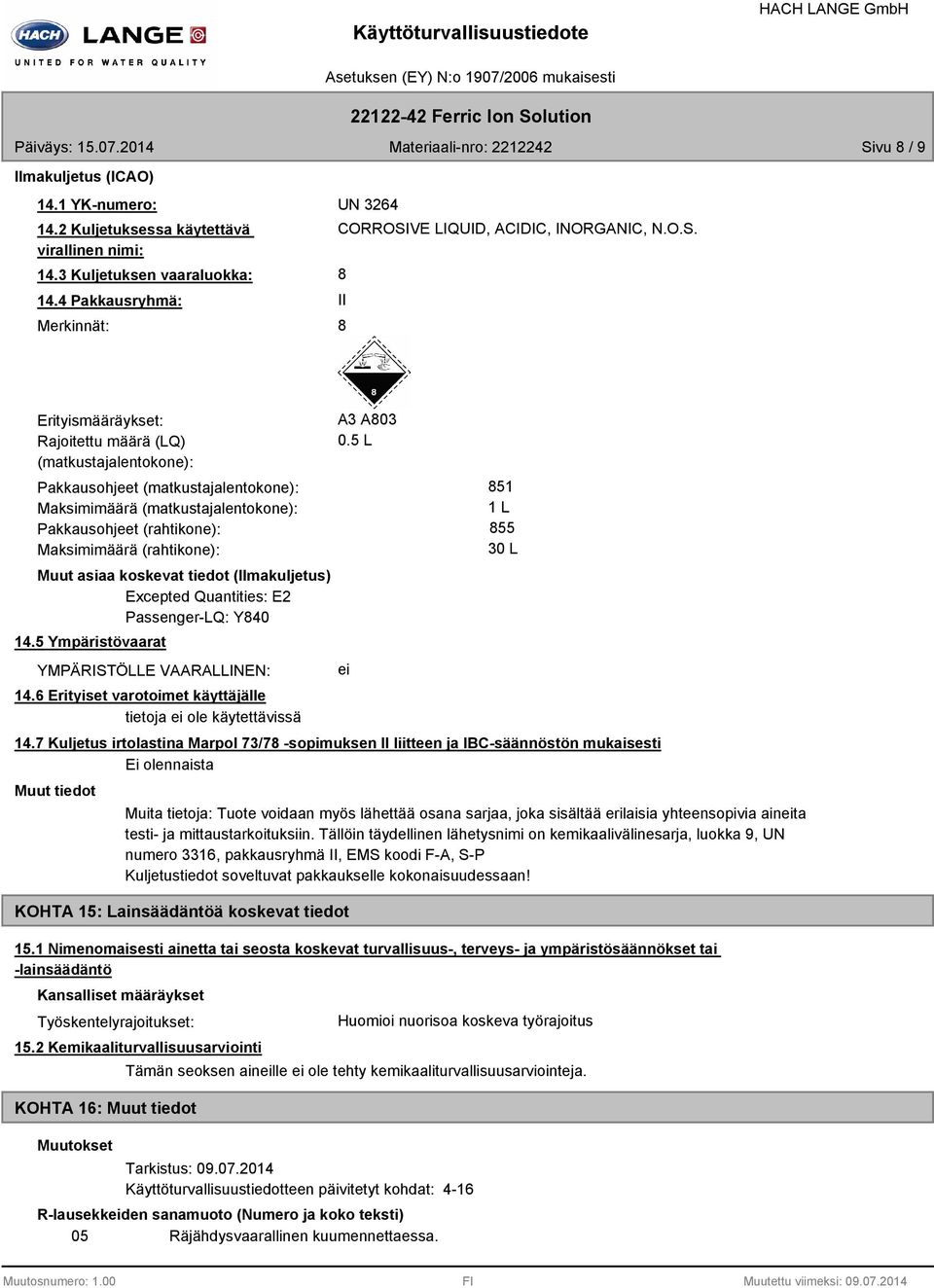 VE LIQUID, ACIDIC, INORGANIC, N.O.S.
