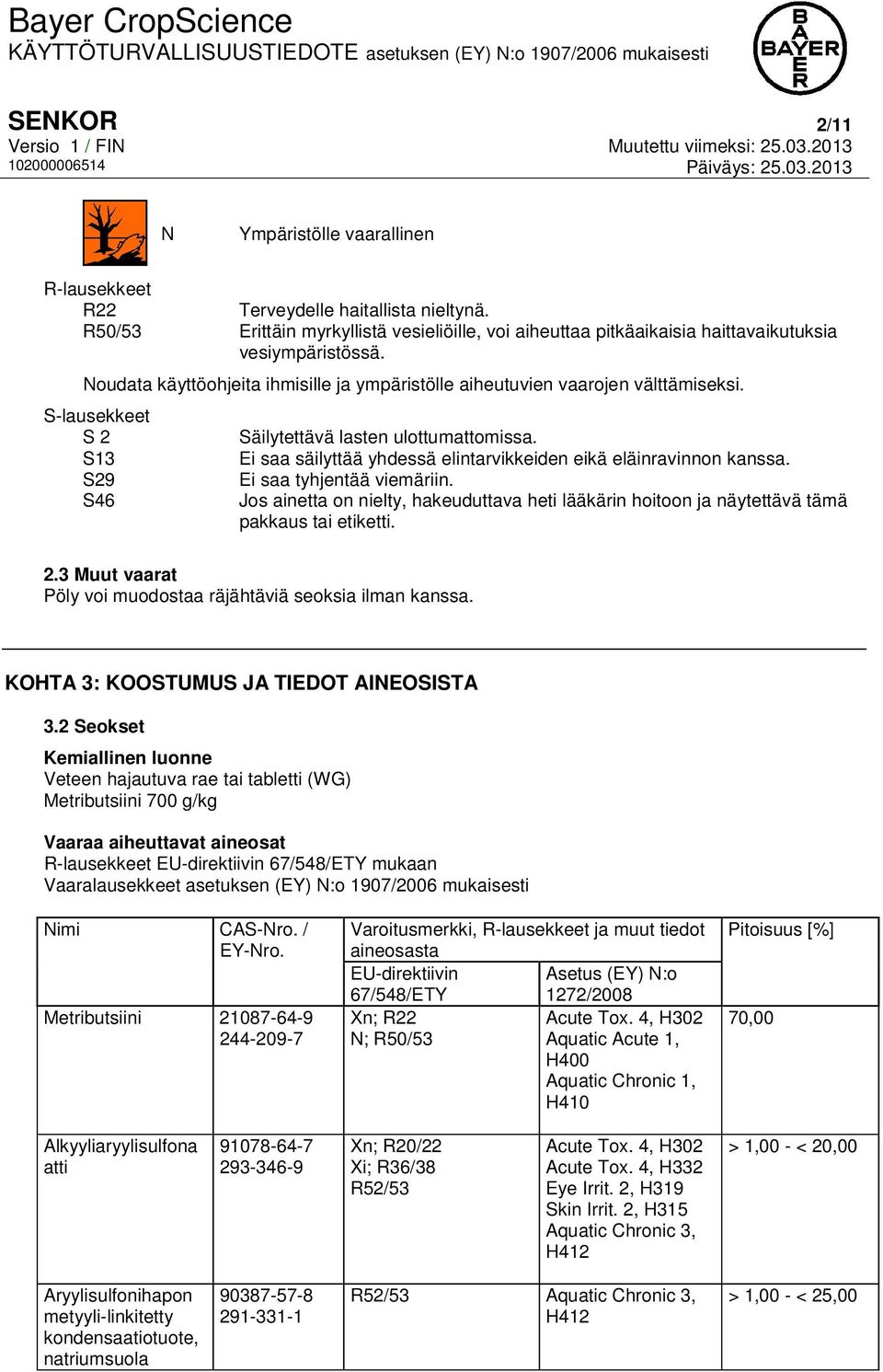 Ei saa säilyttää yhdessä elintarvikkeiden eikä eläinravinnon kanssa. Ei saa tyhjentää viemäriin. Jos ainetta on nielty, hakeuduttava heti lääkärin hoitoon ja näytettävä tämä pakkaus tai etiketti. 2.